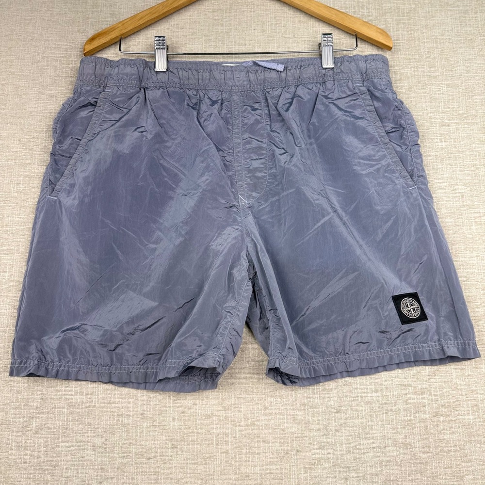 Stone Island Nylon Metal Swim Shorts Grey Blue Compass Logo Patch Mens XL